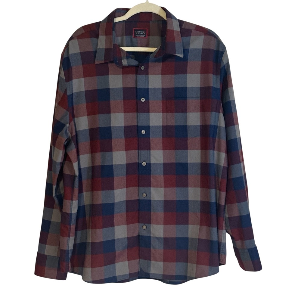 UNTUCKit Men's Plaid Long Sleeve Button Down Shirt XX Large‎ Red Blue Gray